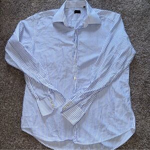 Valentino Roma Long Sleeve Pinstriped Button Down Shirt Blue White Size 41